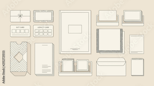 Collection of stationery items, gift cards and promotional materials