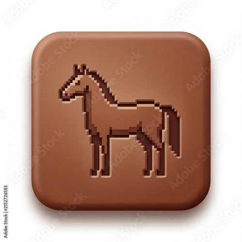 Premium 3D Matte Clay Pixel Horse Icon on Rounded Square
