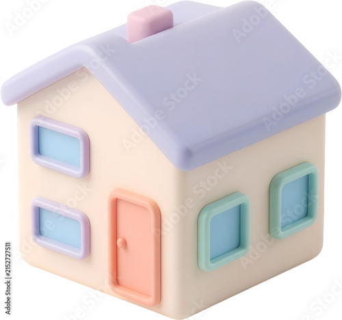 Cute 3D pastel two-story house icon rendering