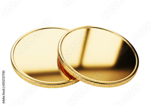 Two shiny golden coins isolated on transparent background, representing wealth, finance, success, and investment opportunities.