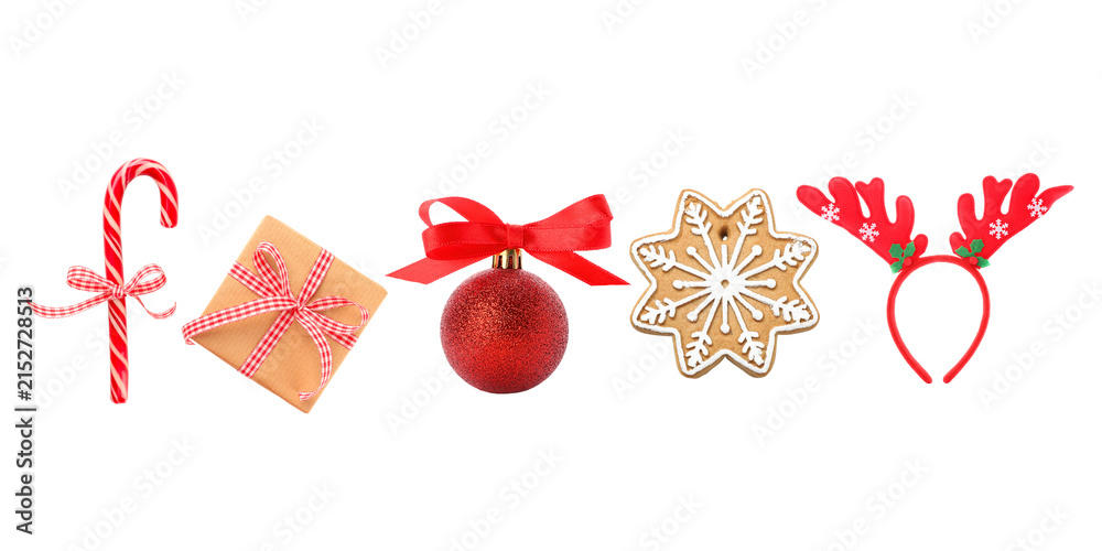 Obraz premium Christmas set. Colorful decorations feature symbols representing New Year 2027, PNG