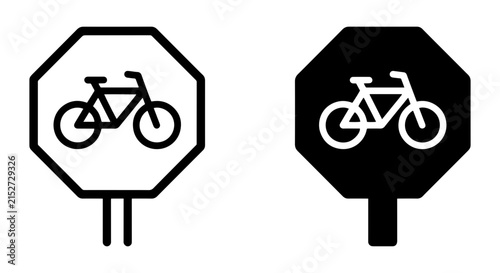 Bicycle Sign Icons, Cyclist Warning Symbols, Traffic Regulation Vector Graphics, Black and White