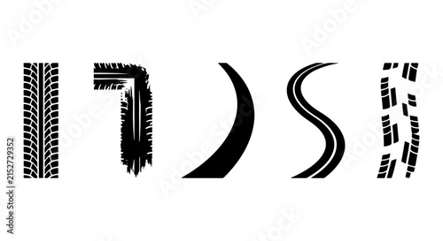 Tire Track Vector Elements, Road Path Graphics, Off-Road Pattern Designs, Automotive Brush Strokes