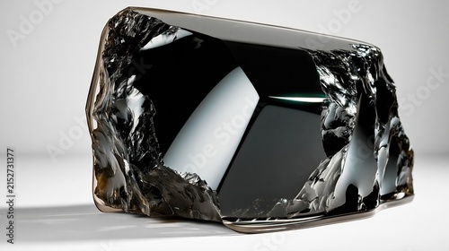 Black volcanic glass obsidian geometric sculpture 3D style