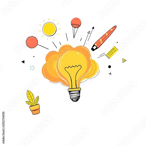 Obraz w ramie Creative Idea Generation with Lightbulb Illustration.