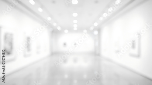 Abstract blurred background of art gallery hallway with interior background exhibition architecture contemporary minimalist structure