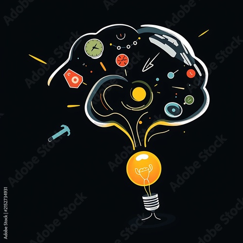 Creative Brainstorming with Lightbulb and Icons.