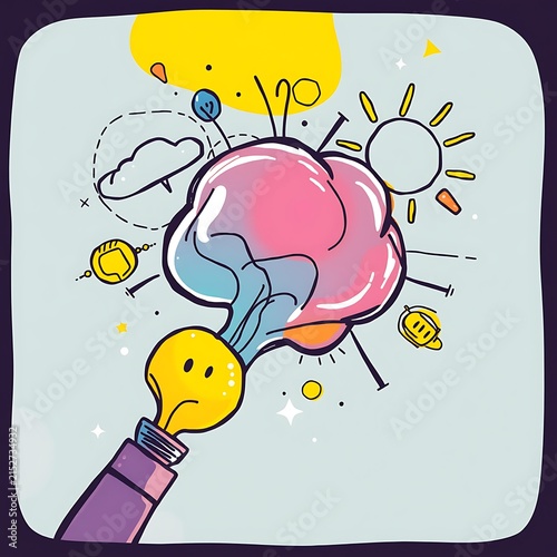 Creative Brainstorming with Lightbulb and Brain Illustration.