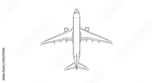 A white airplane is centered on a white background. The airplane is depicted in a simple line drawing style.