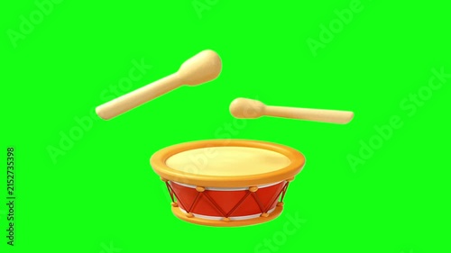 drum and drumsticks 3d animation green screen 