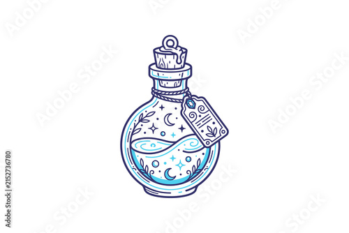 Bild auf Leinwand Magic Potion Bottle Outline Vector Illustration
