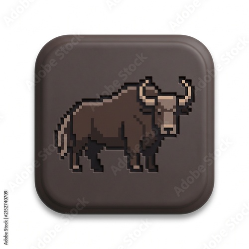 Premium 3D Matte Clay Pixel Yak Icon on Rounded Square