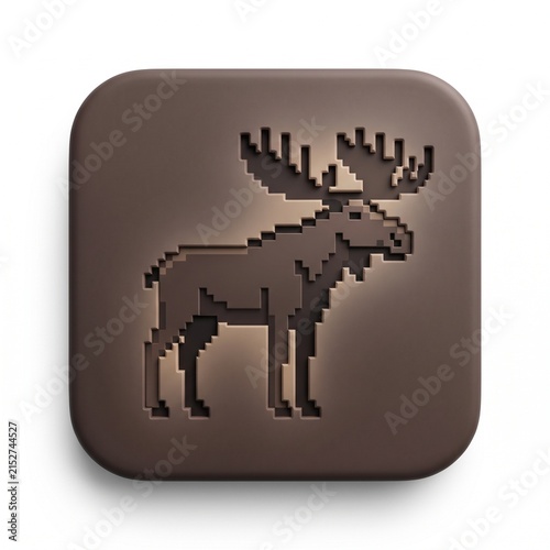 Premium 3D Matte Clay Pixel Moose Icon on Rounded Square