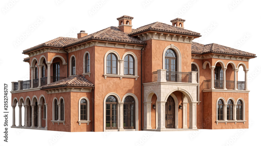 Obraz premium Italian villa architecture with arched isolated on png transparent background