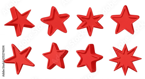collection of red 3d stars isolated on white various angles for design elements and festive applications