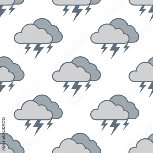 Seamless pattern of storm clouds with lightning bolts for weather design. EPS Editable. Vector Illustrations.