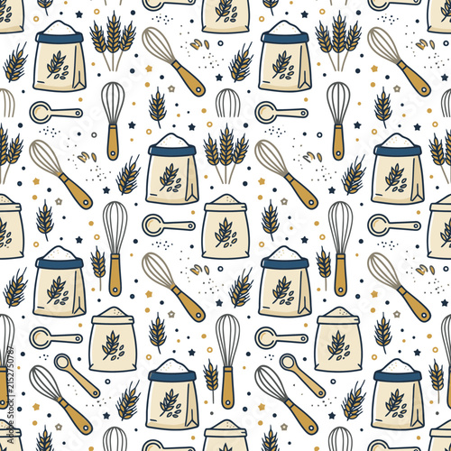 Seamless Pattern With Baking Tools And Ingredients. EPS Editable. Vector Illustrations.