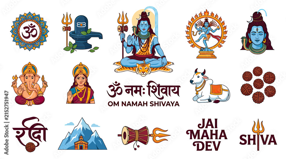 Naklejka premium Hindu Deities and Symbols Collection Isolated