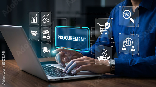 Businessman using laptop for online procurement management and logistics system