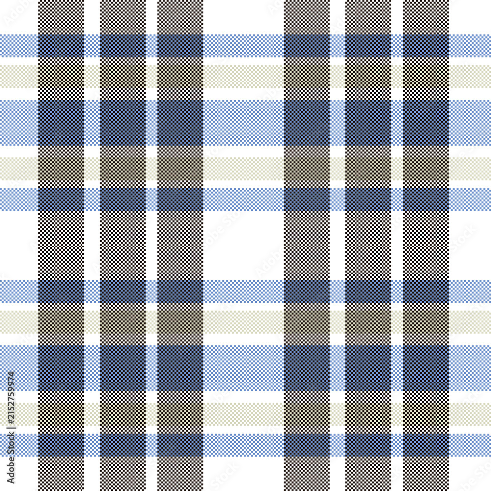 blue plaid fabric. Seamless blue and beige plaid fabric pattern for apparel and textile.