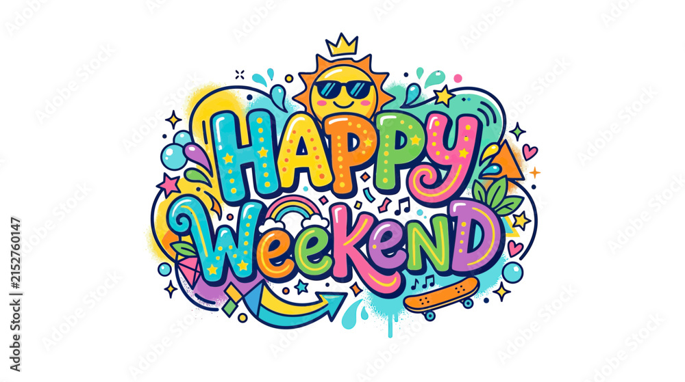 Fototapeta premium Happy Weekend Fun Colorful Graffiti Art