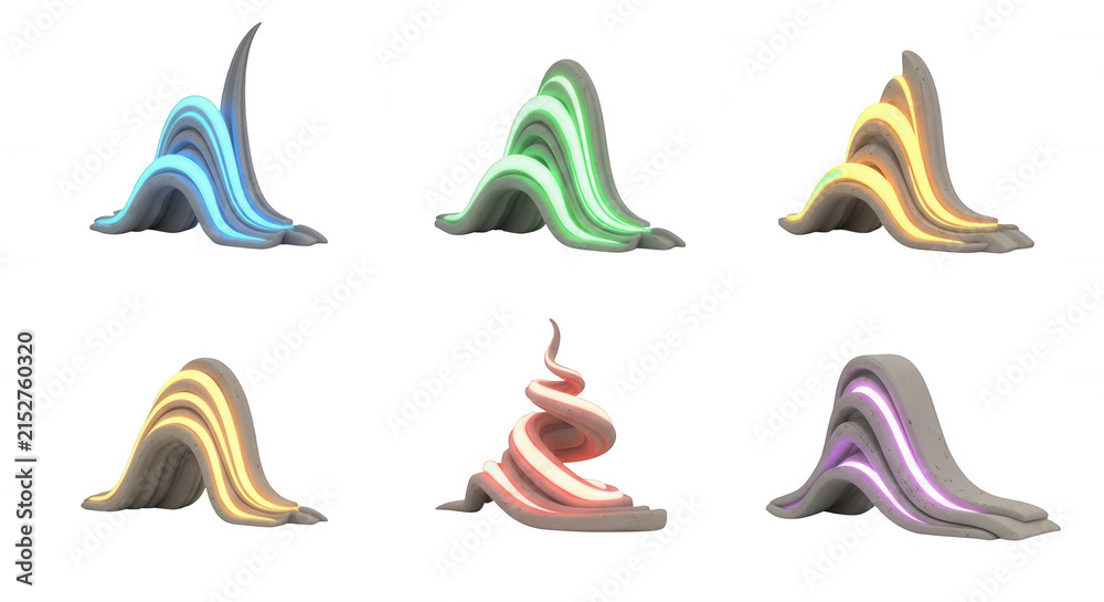 Obraz premium colorful abstract sculptures display dynamic shapes with glowing lines isolated on white background design elements concept and decoration