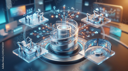 Futuristic Industrial Automation and Data Analytics Ecosystem with AI-Powered Smart Factory Visualization