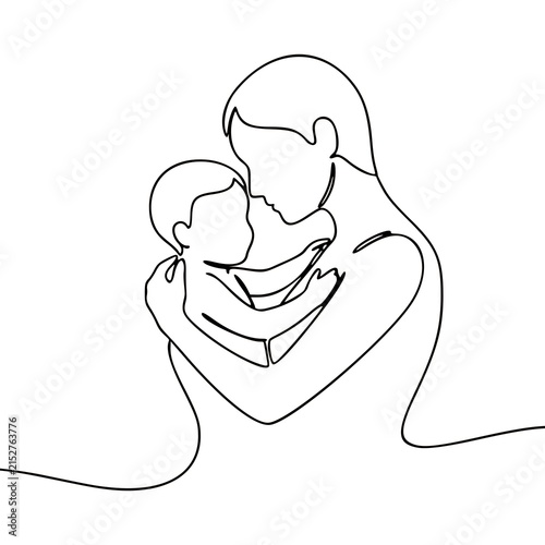 Mother Hugging Baby Continuous Line Drawing