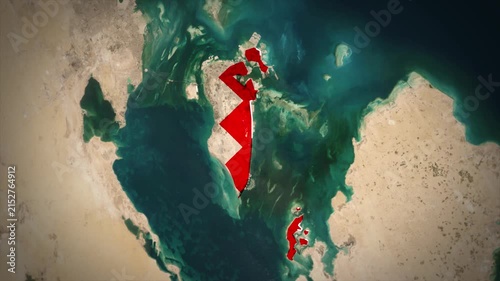 Bahrain Flag Map Animation, Zoom From Space to Bahrain, Middle East Country Location Map, Kingdom of Bahrain on Realistic Terrain Background