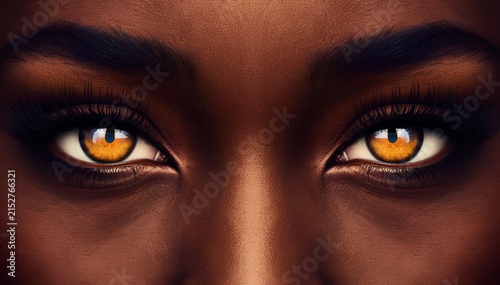 Closeip shot of golden eyes of an african american woman