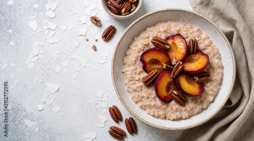 Healthy homestyle oatmeal bowl with plums with evoking warmth wholesome nutrition