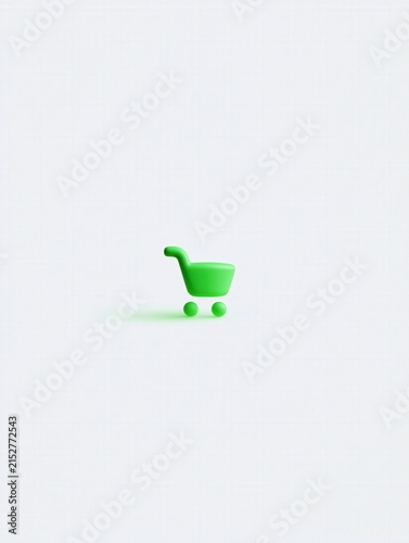 A simple and modern 3D lime green shopping cart icon with a matte finish, isolated on a clean white background. Perfect for e-commerce, retail, and online shopping web design projects.