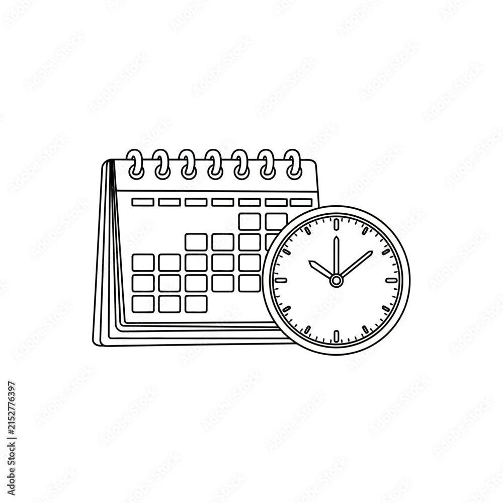 Fototapeta premium Calendar and clock line art icon for time management and scheduling.