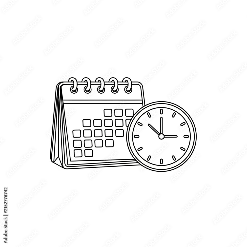 Fototapeta premium Calendar and Clock Line Art Icon for Time Management and Planning