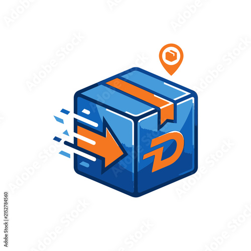 Modern Fast Delivery Logo with Blue Package Box Orange Arrow and Letter D for Logistics Business