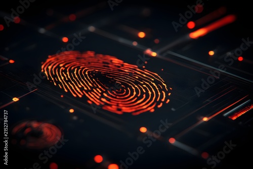 Illuminated Fingerprint Symbolizing Digital Security and Personal Identity Protection in a Cybernetic Network
