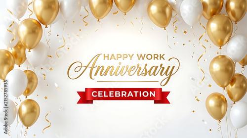 Gold and white balloons celebrating work anniversary