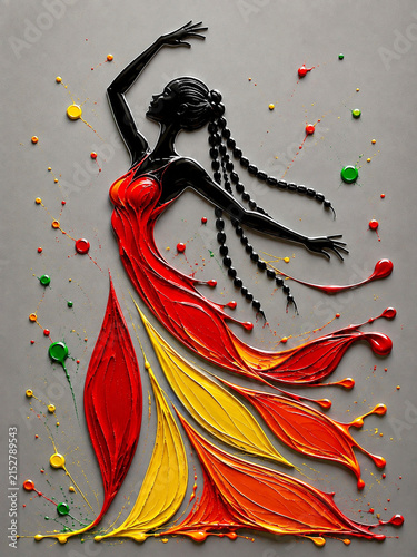 Elegant Woman Dancing with Abstract Colorful Paint Elements
