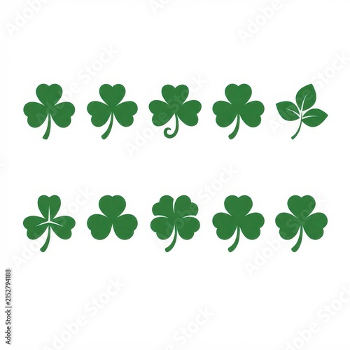 Set of green shamrock and clover icons on white background