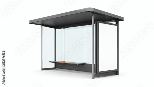Modern Bus Stop Shelter: A clean, contemporary bus stop shelter with glass panels and a metal frame, offering a functional and stylish waiting area.