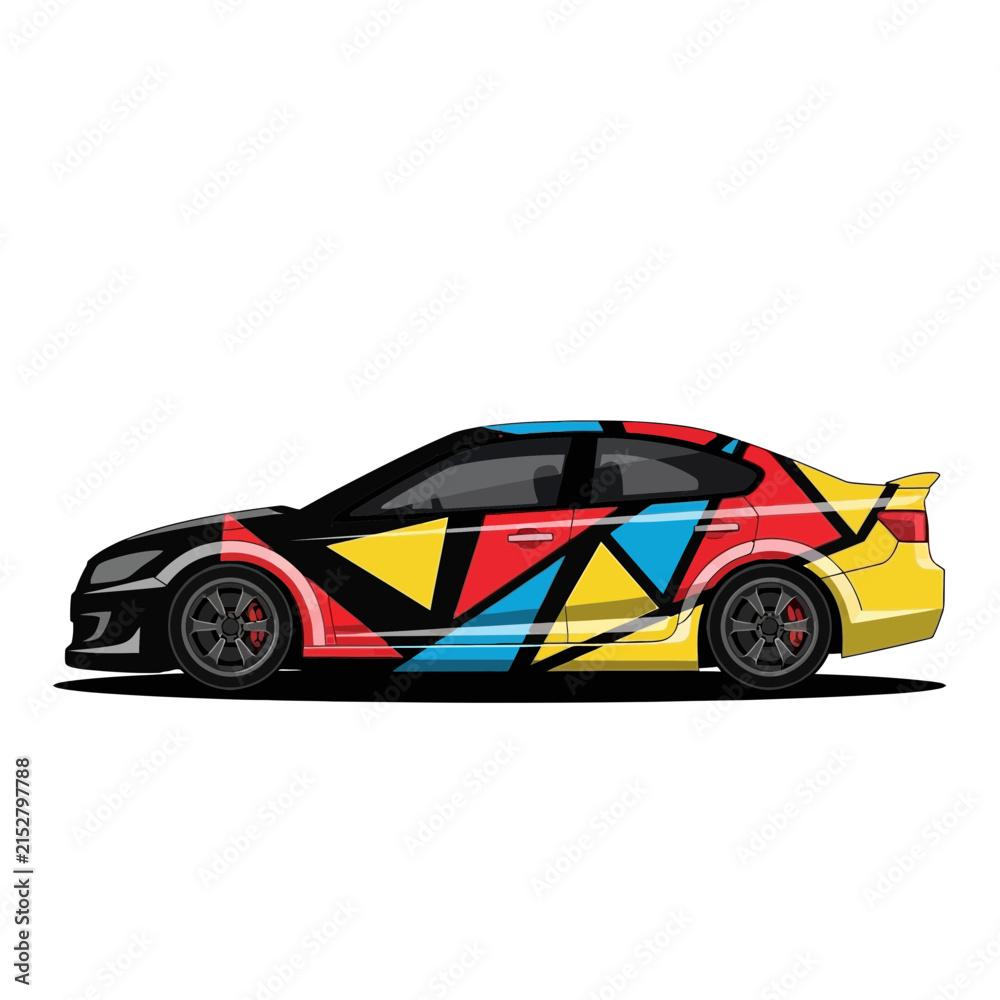 Fototapeta premium Modern Car with Abstract Geometric Wrap
