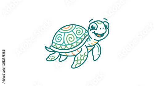 A cute cartoon sea turtle illustration with decorative shell patterns