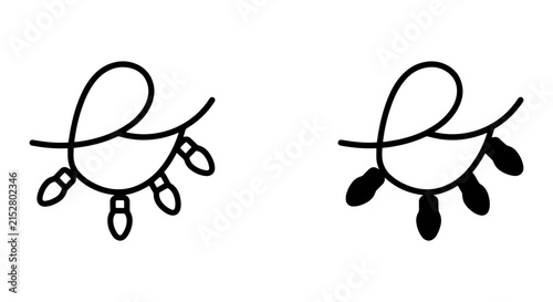 Minimalist Christmas Lights Vector Icons, Simple Festive String Bulb Outline Graphics, Holiday Celebration Symbols