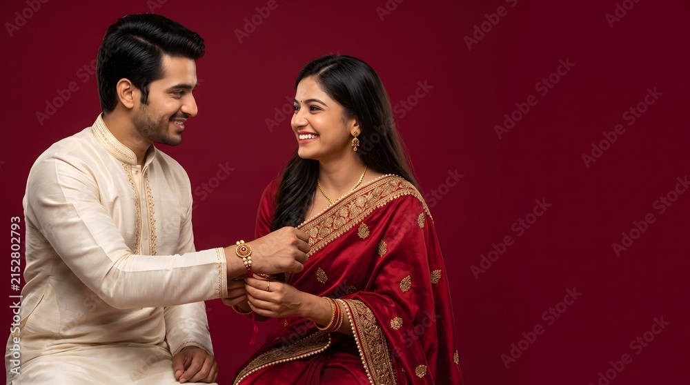 Obraz premium Indian sister tying rakhi on brother wrist for raksha bandhan festival celebration