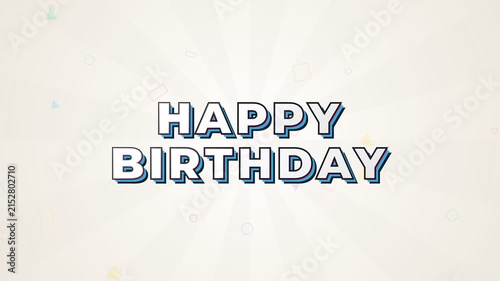 Minimalist Happy Birthday text animation with colorful geometric patterns and glitch effect on white background