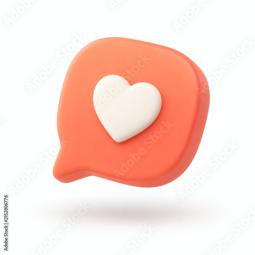 Heart in Speech Bubble: A vibrant speech bubble in a striking orange hue cradles a delicate white heart, a universally recognized symbol of love and affection, rendered in a smooth, 3D style.