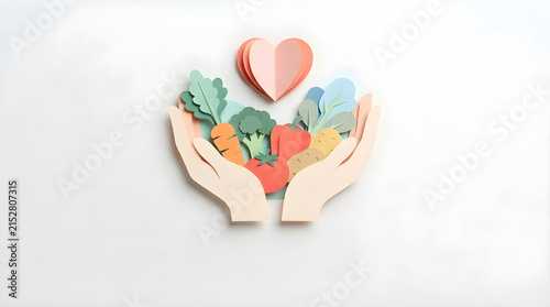 healthy food nutrition and wellness concept with vegetables and heart