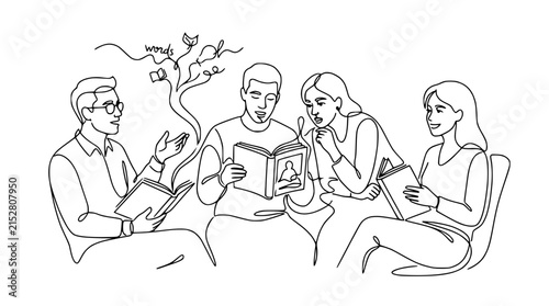 Diverse group reading and discussing ideas, isolated on transparent background
