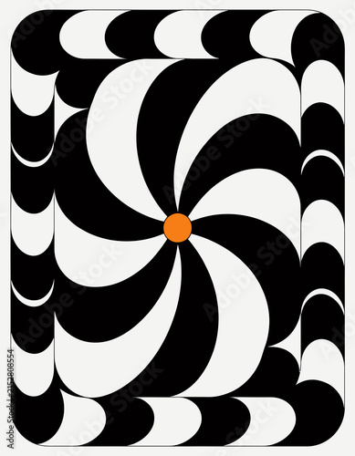 Abstract Swirling Pattern with Orange Dot - Black and White Design