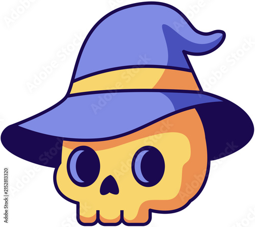 Spooky Skull Wearing a Purple Witch Hat